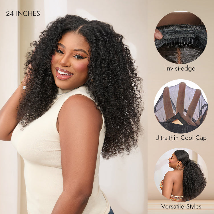 Luvme Hair Too Easy Texture 3-in-1 half wig with kinky curly and yaki straight styles, glueless, flexi-fit drawstring design