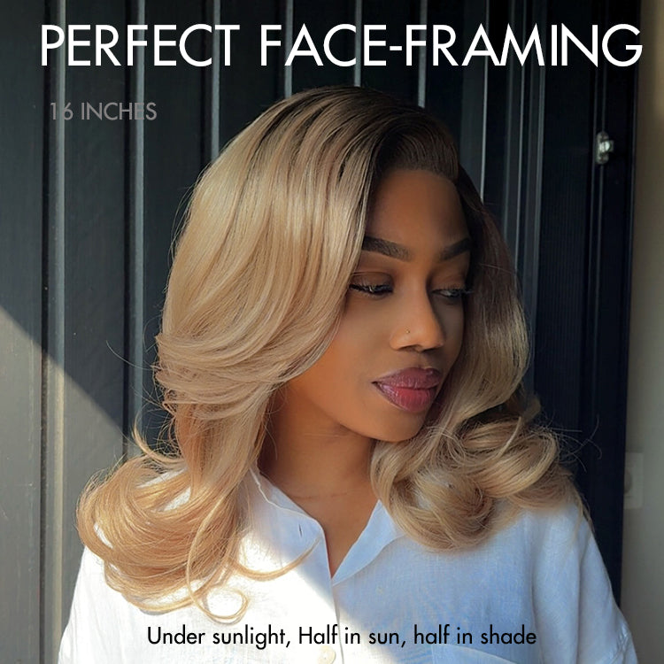 Ombre Blonde Blow Out Layered Cut Wavy Glueless HD Minimalist Lace Wig-16