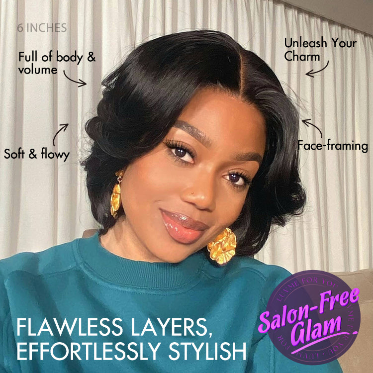 1 SEC INSTALL WIG | Elegant Boss Vibe Short Pixie Cut Natural Black / Ombre Brown Glueless Minimalist HD Lace Wig Pre Cut Lace-07