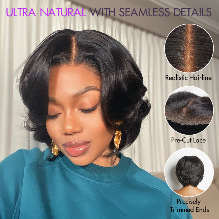 Crazy Wednesday | 1 SEC INSTALL WIG | Elegant Boss Vibe Short Pixie Cut Natural Black / Ombre Brown Glueless Minimalist HD Lace Wig Pre Cut Lace-05