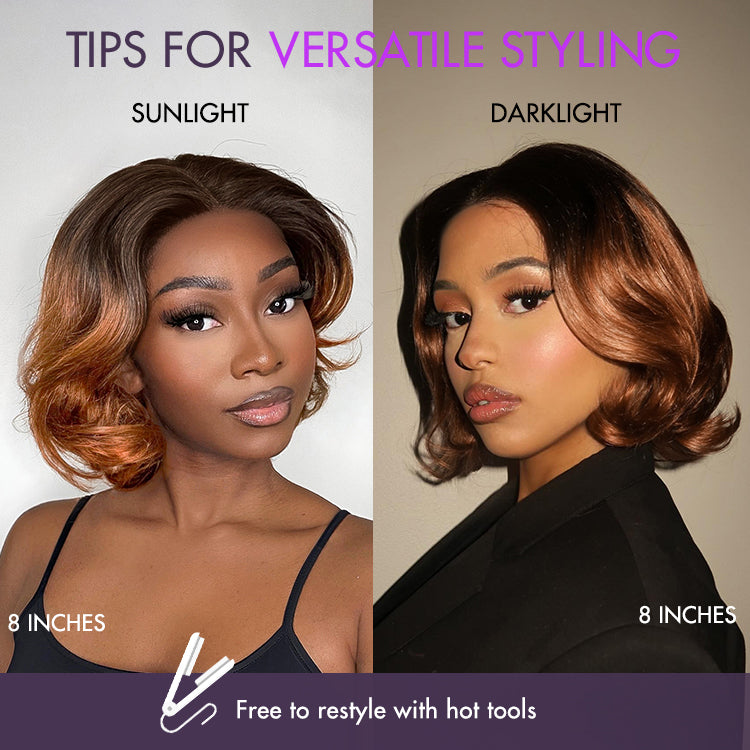 1 SEC INSTALL WIG | Elegant Boss Vibe Short Pixie Cut Natural Black / Ombre Brown Glueless Minimalist HD Lace Wig Pre Cut Lace-13