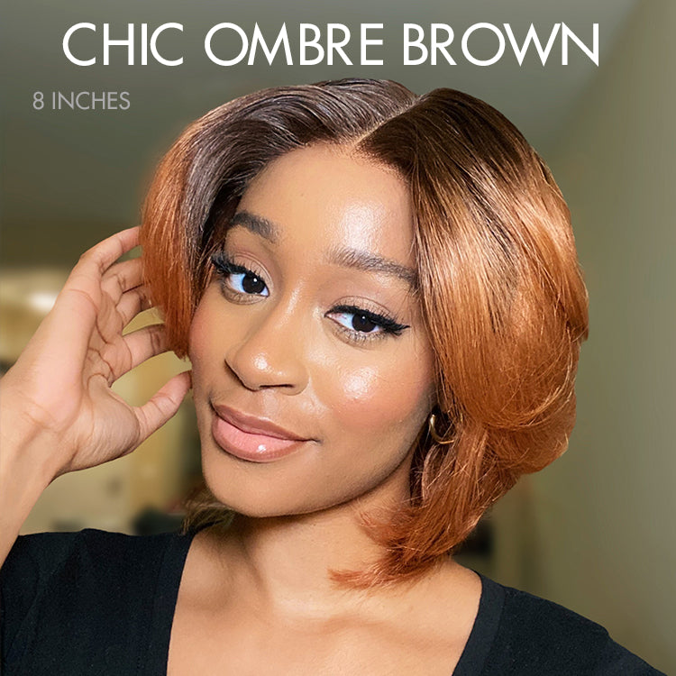 1 SEC INSTALL WIG | Elegant Boss Vibe Short Pixie Cut Natural Black / Ombre Brown Glueless Minimalist HD Lace Wig Pre Cut Lace-12