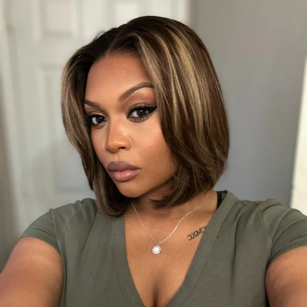 Weekly Special | Blonde Highlight Short Layered Bob Wig Glueless 5x5 Closure Pre-Cut Lace Wig All Head Sizes Fit Cap-11