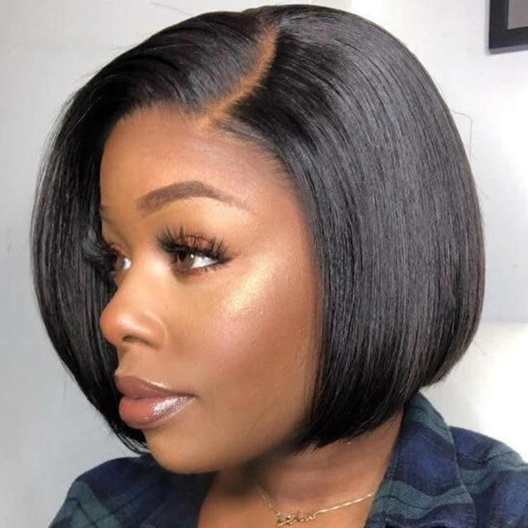 Weekly Special | PreMax Wigs | Super Natural Hairline Natural Black Silky Blunt Cut Glueless 13x4 Frontal Lace Human Hair Short Bob Wig-03