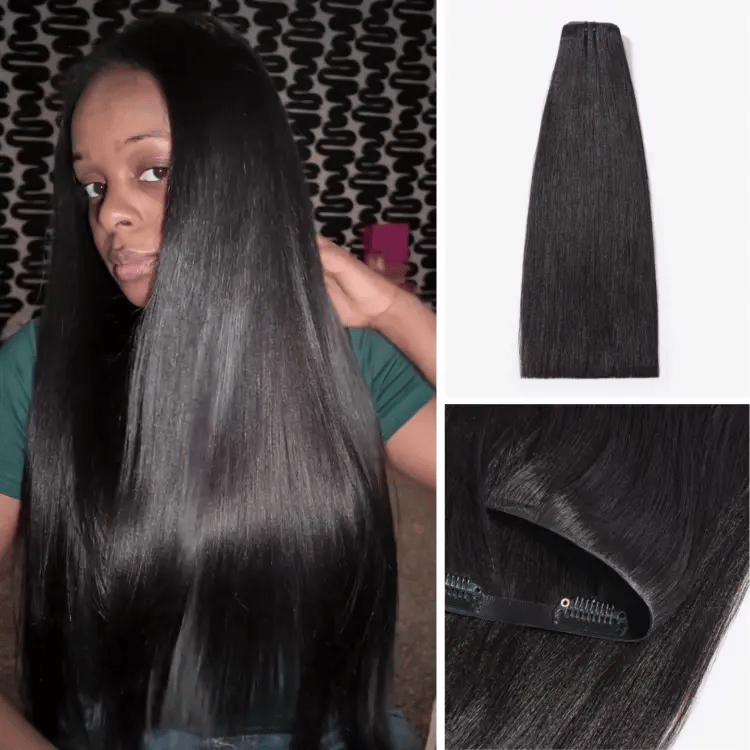 Ultra Natural Seamless Yaki Straight Clip in Extensions Human Hair with Free Gift-02
