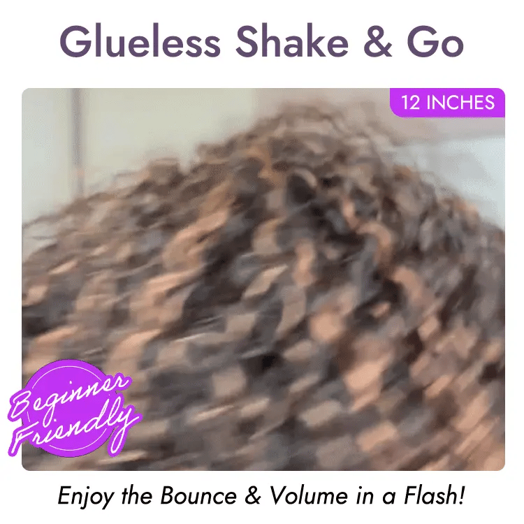 1 SEC INSTALL WIG | Brown Highlight Water Wave Natural Scalp Glueless Minimalist Lace Short Curly Wig with Bangs-13