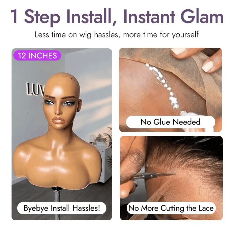 1 SEC INSTALL WIG | Brown Highlight Water Wave Natural Scalp Glueless Minimalist Lace Short Curly Wig with Bangs-14