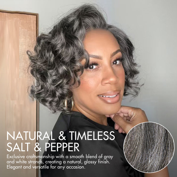 New Customers Only | Elegant Salt & Pepper Grey Wig Loose Body Wave Glueless Minimalist Lace Short Wig Pre-Cut Lace-04