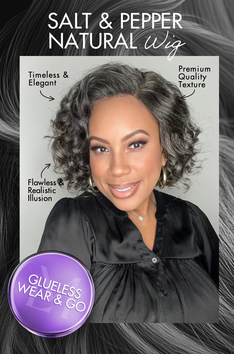 Elegant Salt & Pepper Grey Wig Loose Body Wave Glueless Minimalist Lace Short Wig Pre-Cut Lace-05