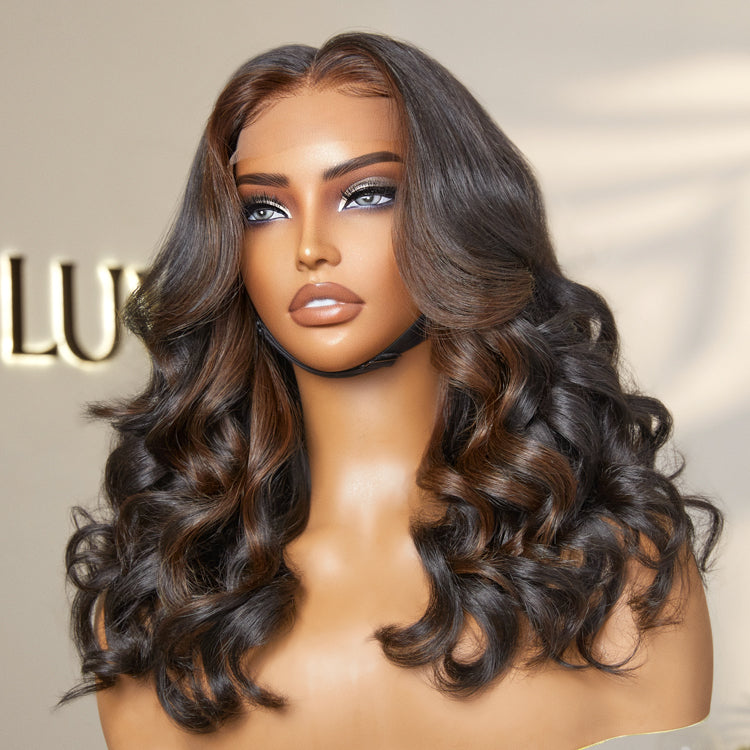 Classic and Chic Brown Highlights Loose Body Wave Glueless 5x5 Closure Lace Human Hair Wig - US Only-03