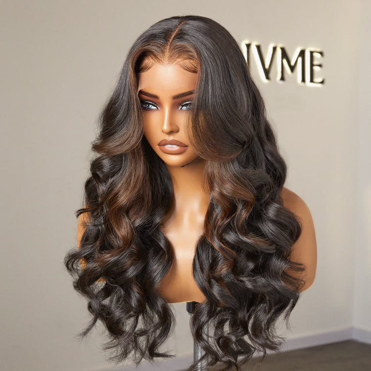 Classic and Chic Brown Highlights Loose Body Wave Glueless 5x5 Closure Lace Human Hair Wig - US Only-04