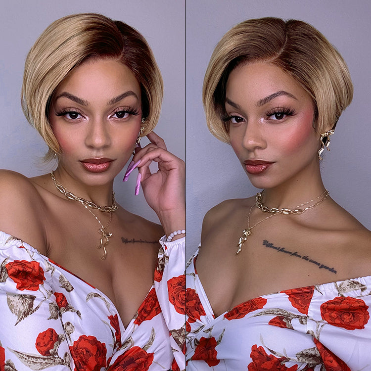 Luvme minimalist lace wig with pre-cut lace, showcasing a sleek pixie cut style, glueless design, and HD lace for natural look.