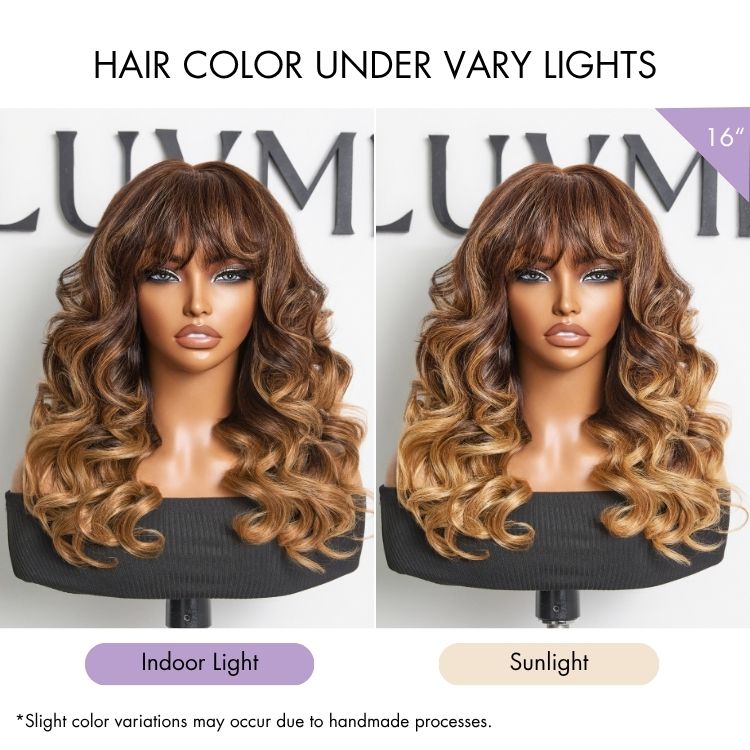 Luvme Hair All-Day Comfort™ wig with loose body wave, 7x6 HD lace closure, bangs, human hair, glueless style, high density