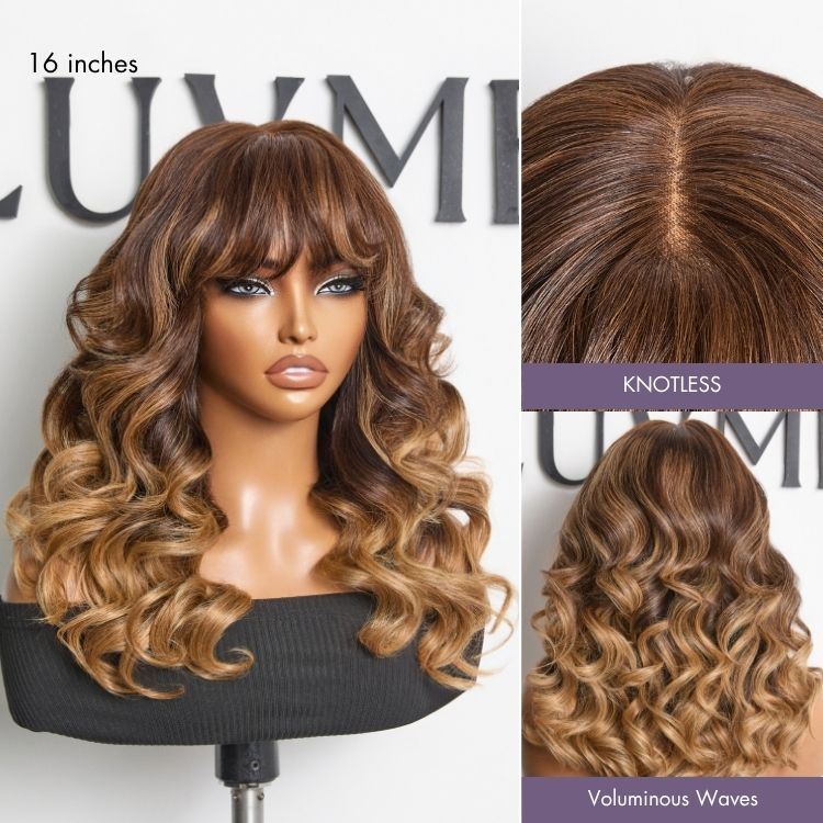 Luvme Hair All-Day Comfort™ loose body wave HD lace wig with bangs, 7x6 closure, human hair, glueless, 180% density.