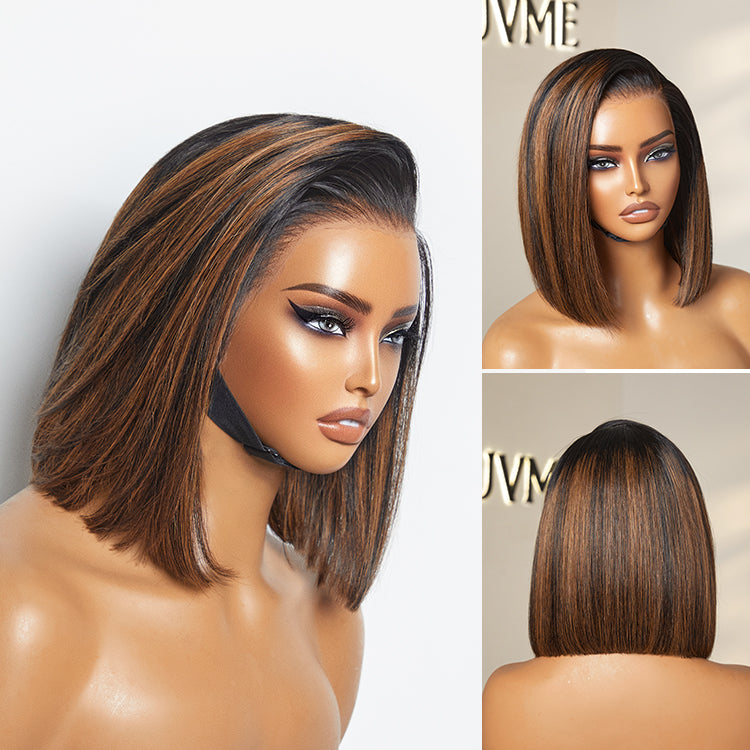 PreMax Wigs | Super Natural Hairline Silky Blunt Cut Bob Glueless 13x4 Frontal Lace Human Hair Short Wig Pre-Cut Lace-08