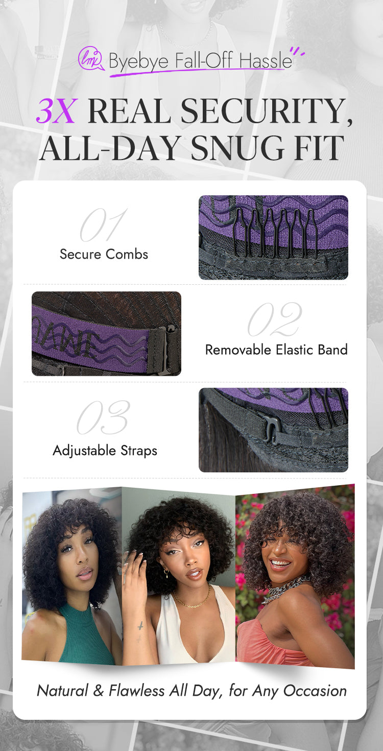 48H Delivery | Beginner Friendly Water Wave Minimalist Lace Glueless Short Curly Wig with Bangs - US Only-19
