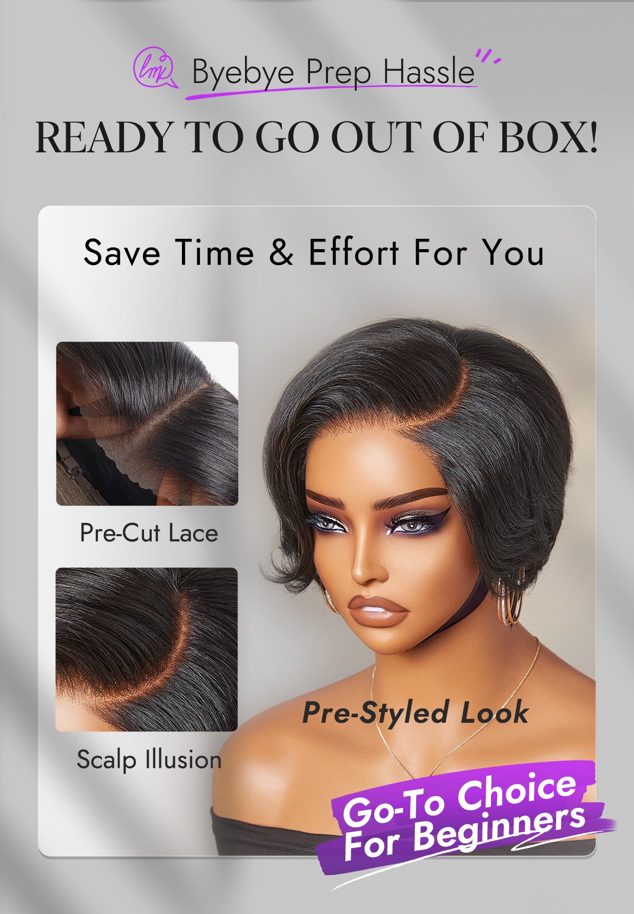 New Customers Only | Affordable Pixie Cut Minimalist HD Lace Glueless Wig Pre-Cut Lace-20