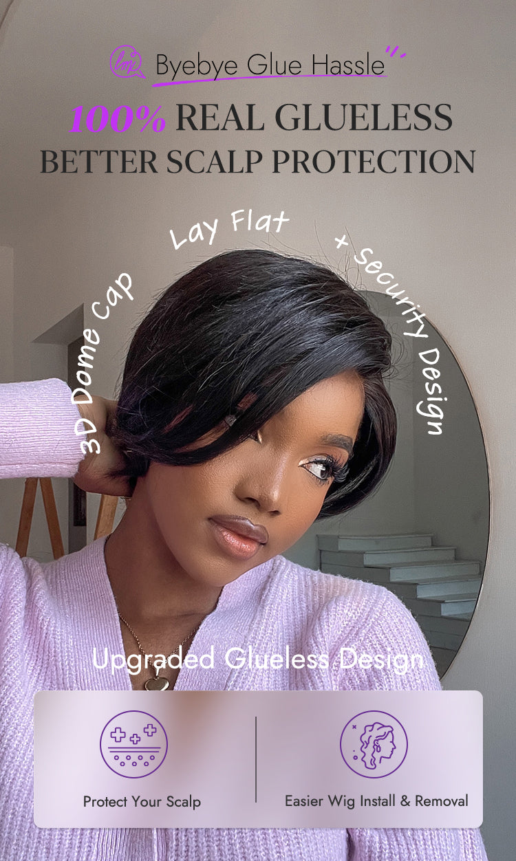 New Customers Only | Affordable Pixie Cut Minimalist HD Lace Glueless Wig Pre-Cut Lace-22