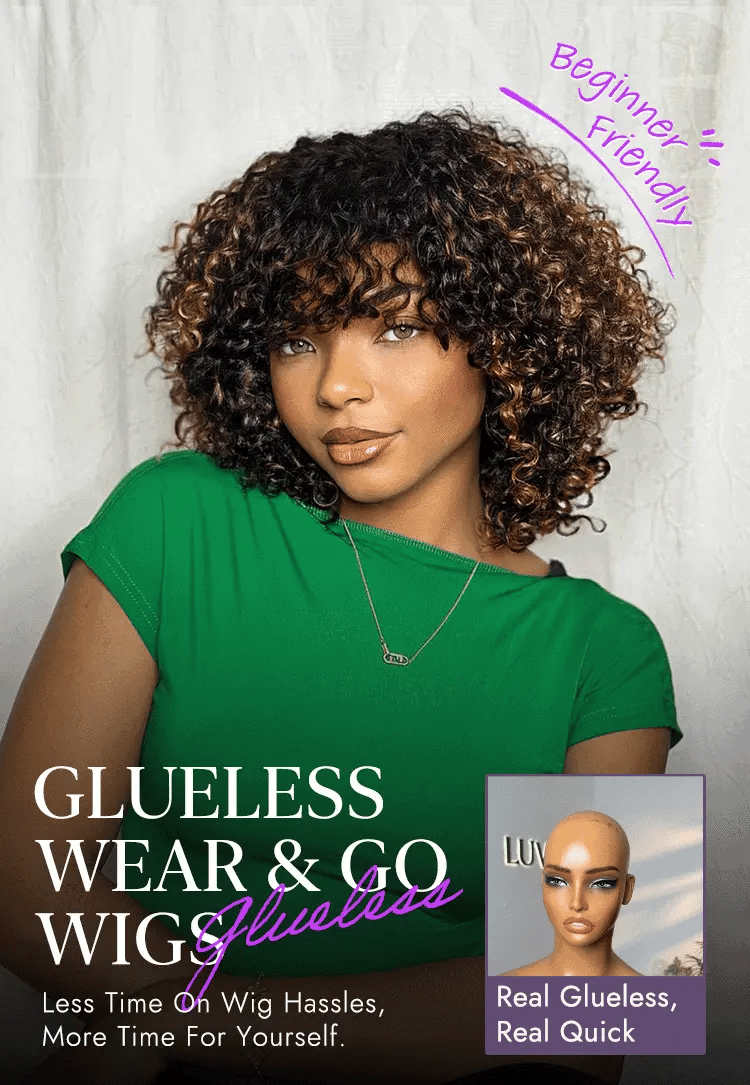 1 SEC INSTALL WIG | Brown Highlight Water Wave Natural Scalp Glueless Minimalist Lace Short Curly Wig with Bangs-25
