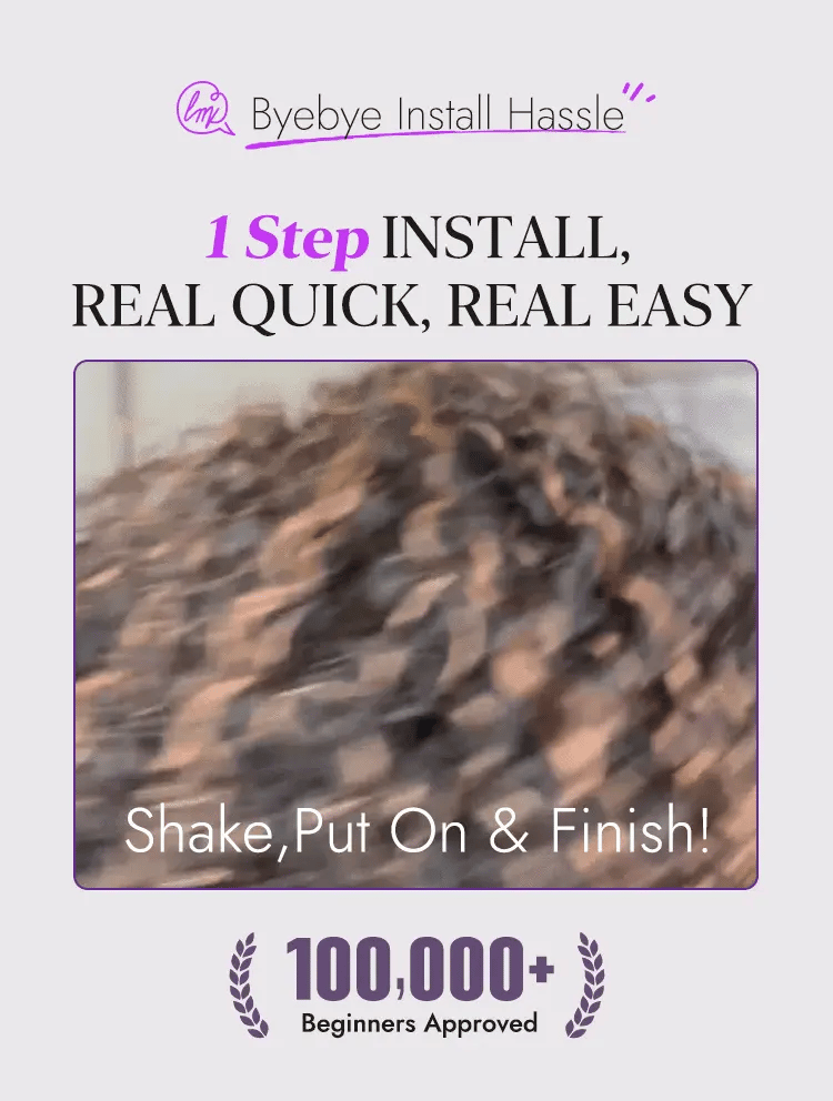 1 SEC INSTALL WIG | Brown Highlight Water Wave Natural Scalp Glueless Minimalist Lace Short Curly Wig with Bangs-27