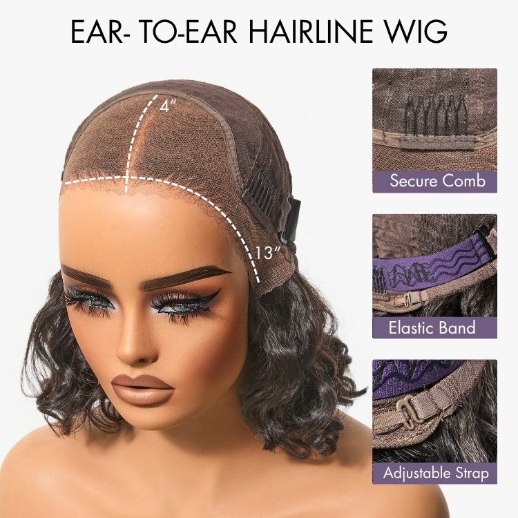 Lightweight & Voluminous Beach Wave Glueless 13x4 Lace Front Short Wig for Summer Pre-Cut Lace-06