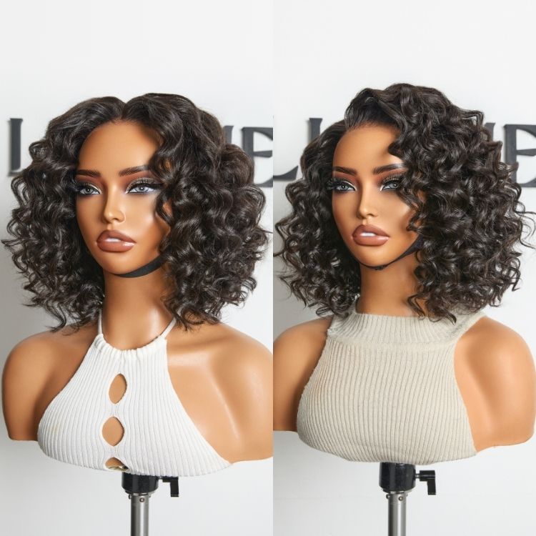 Luvme Hair 10-inch voluminous beach wave lace front short wig with pre-cut lace, ideal for summer wear.