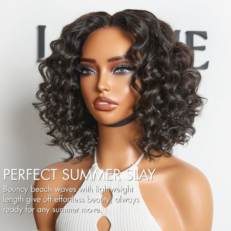 Luvme Hair 10-inch voluminous beach wave glueless lace front short wig with pre-cut 13x4 lace for summer styling.