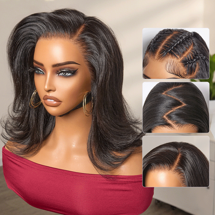 Retro 90s Flip Ends Bob Cut Wig Glueless 13x4 Frontal Lace Human Hair Wig-01