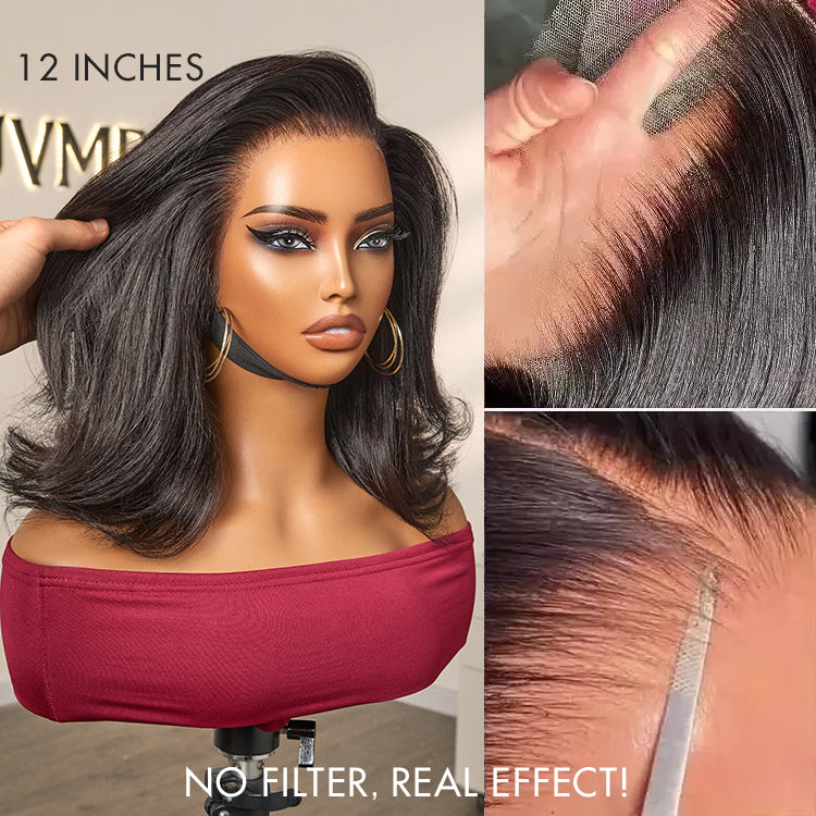 Retro 90s Flip Ends Bob Cut Wig Glueless 13x4 Frontal Lace Human Hair Wig-06