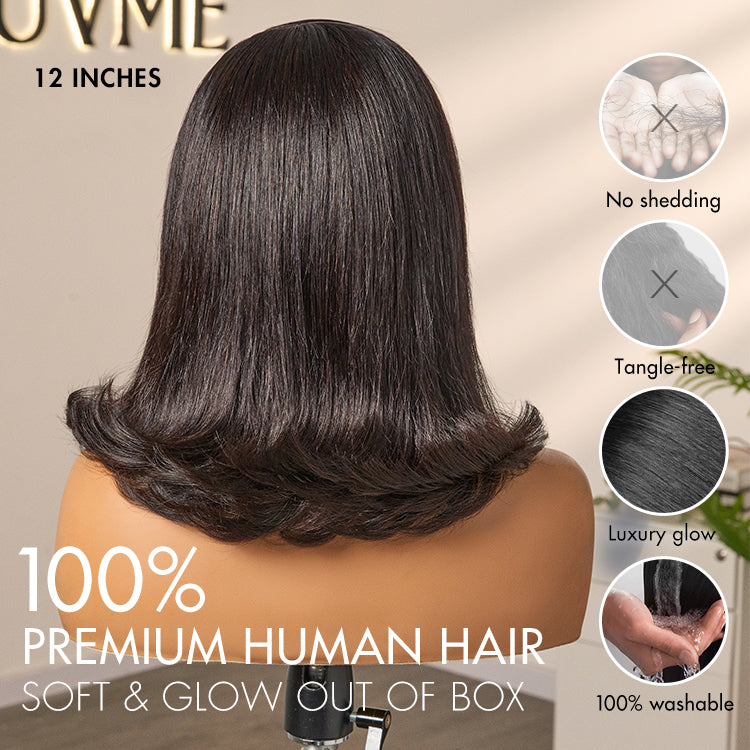 Retro 90s Flip Ends Bob Cut Wig Glueless 13x4 Frontal Lace Human Hair Wig-08