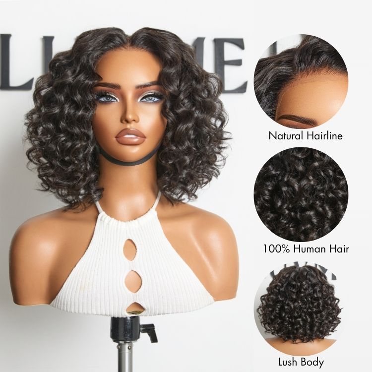 Lightweight & Voluminous Beach Wave Glueless 13x4 Lace Front Short Wig for Summer Pre-Cut Lace-09