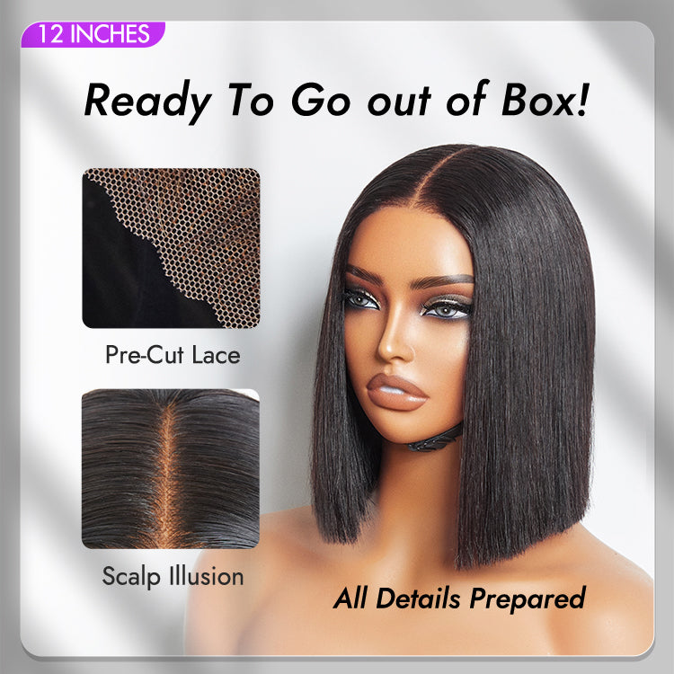 Luvme Hair 4x4 closure bob wig with silky blunt cut, 180% density, human hair, beginner friendly, glueless style.