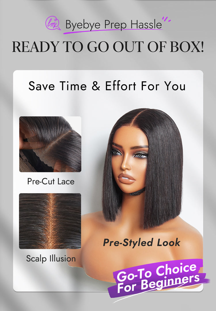 Luvme Hair Beginner Friendly Glueless Silky Blunt Cut 4x4 Closure Bob Wig 100% Human Hair | Upgraded 2.0-17