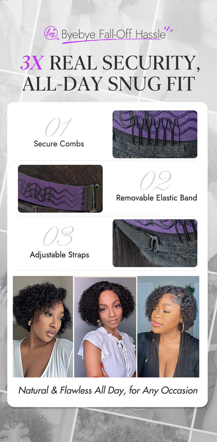 Easy Glam™ Trendy Short Cut Curly Minimalist HD Lace Glueless Side Part Wig 100% Human Hair Pre-Cut Lace-19