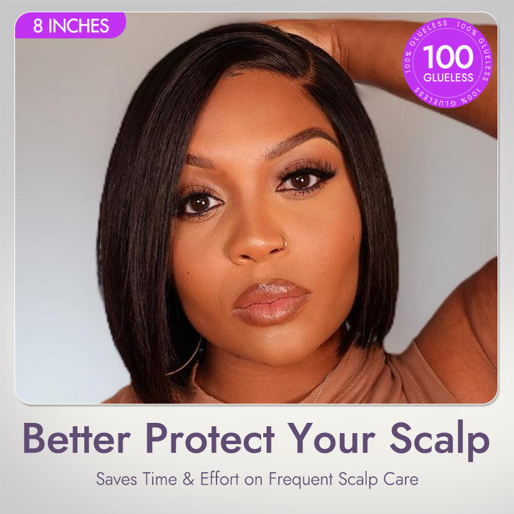 Put On & Go Blunt Cut Straight Bob Minimalist HD Lace Glueless C Part Wig-19