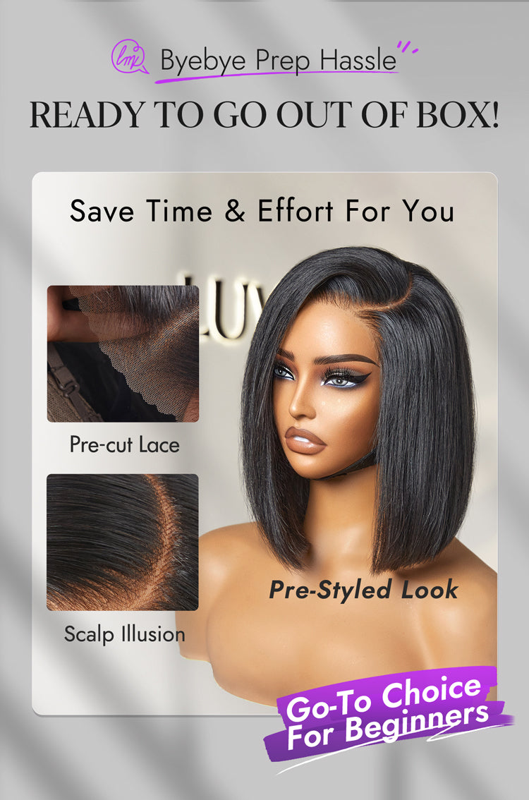 Put On & Go Blunt Cut Straight Bob Minimalist HD Lace Glueless C Part Wig-27