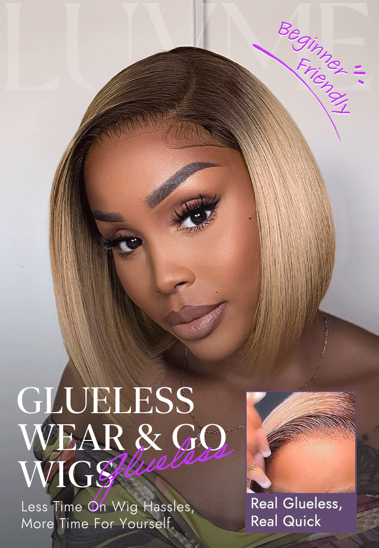 Ash Blonde Ombre Blunt Cut Bob Glueless Minimalist HD Lace Short Bob Wig Ready to Go Pre-Cut Lace-09