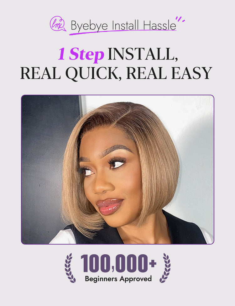 Ash Blonde Ombre Blunt Cut Bob Glueless Minimalist HD Lace Short Bob Wig Ready to Go Pre-Cut Lace-11