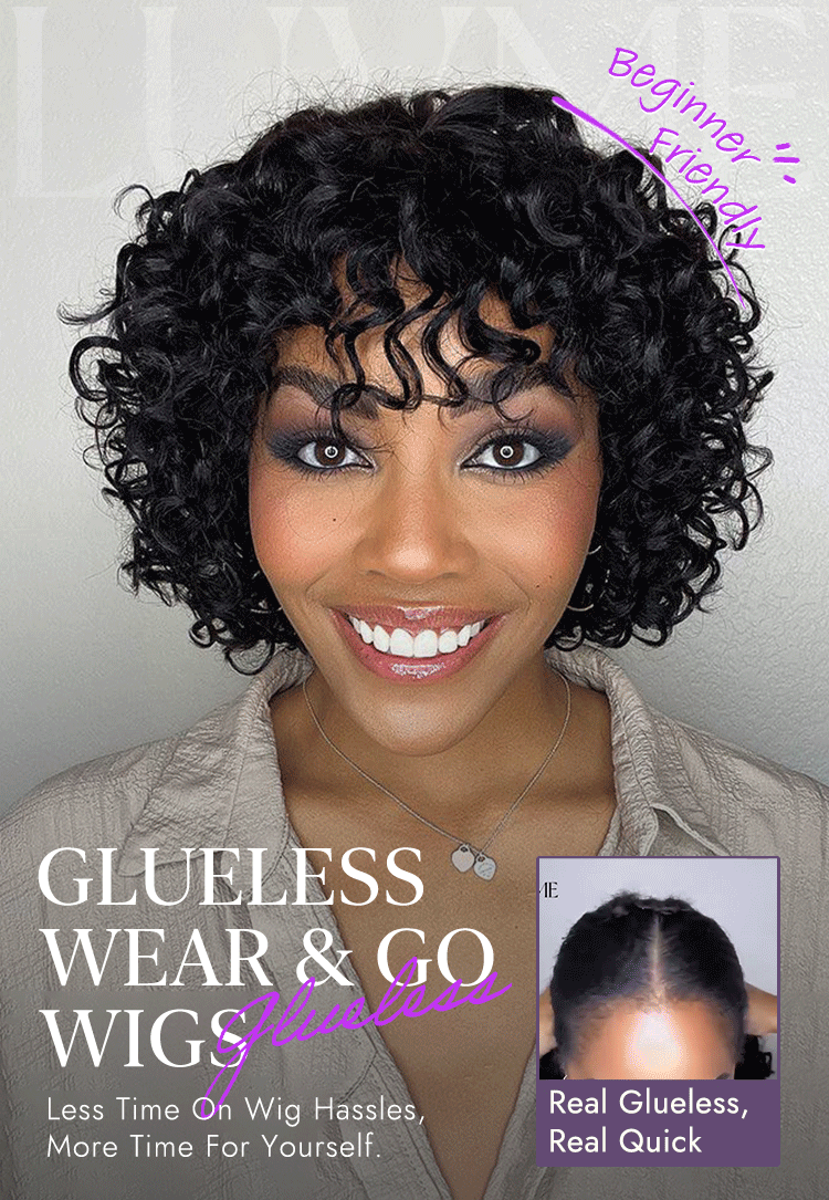 Light Weight Short Cut Water Wave Glueless Minimalist Lace Wig with Curly Bangs-11