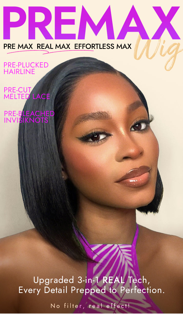 Special Add-On | PreMax Wigs - Natural Black / Blonde Highlight C Part Glueless Lace Front Bob Wig Pre-cut Lace-17