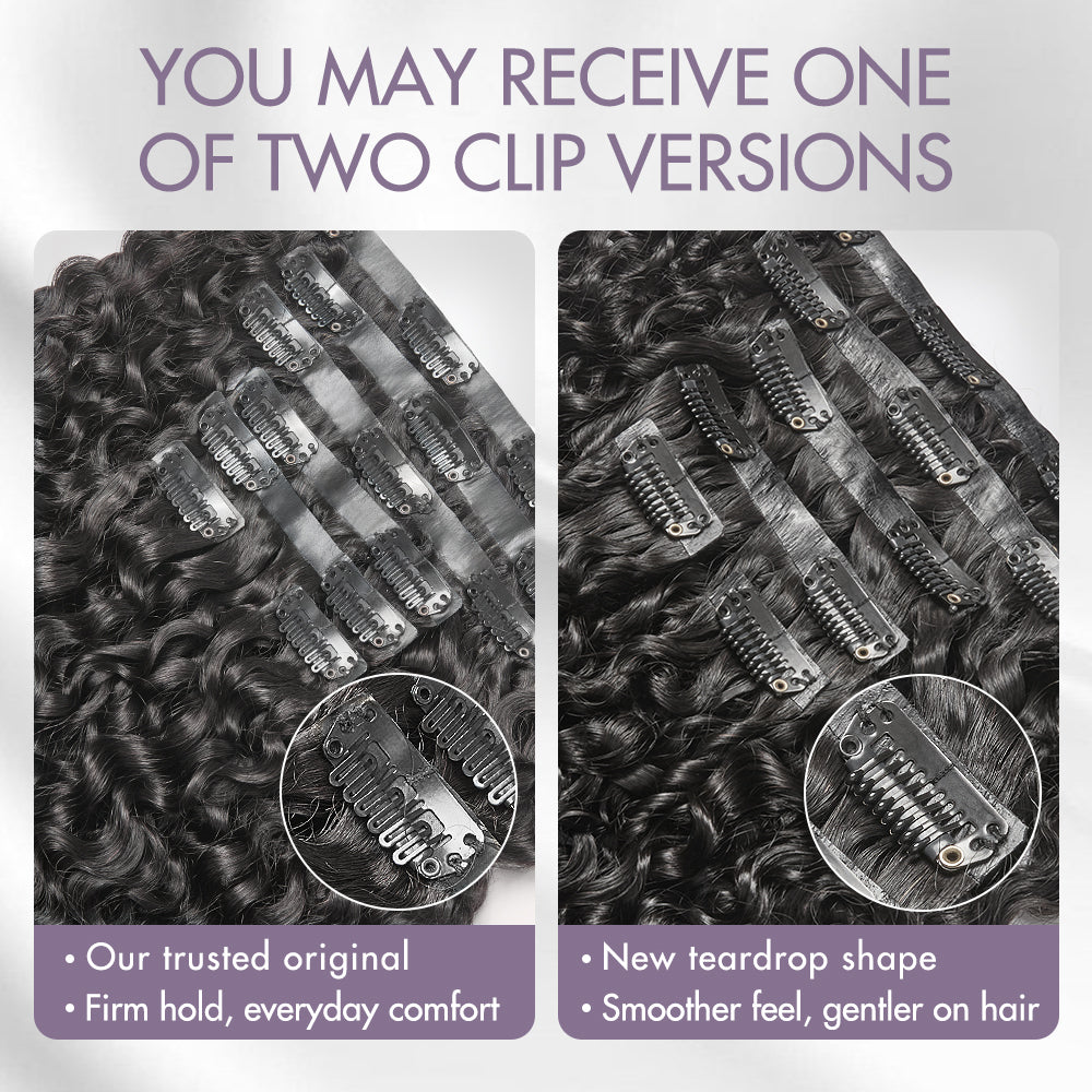 Luvme Highlights Silky Straight, Kinky Curly, Deep Wave clip-in human hair extensions with 9 or 7 pieces and free gift.