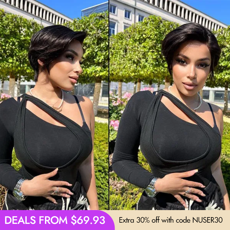 New Customers Only | Affordable Pixie Cut Minimalist HD Lace Glueless Wig Pre-Cut Lace-25