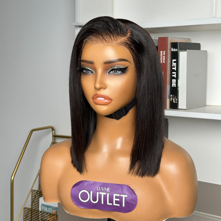 Luvme Hair natural black glueless silky straight 13x4 lace frontal bob wig with pre-cut lace and straight style.