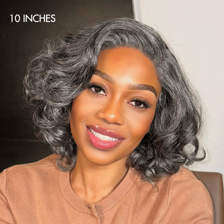 Luvme Hair gray lace wig with bouncy egg curls, glueless design, HD lace, minimalist style, suitable for mature boss look