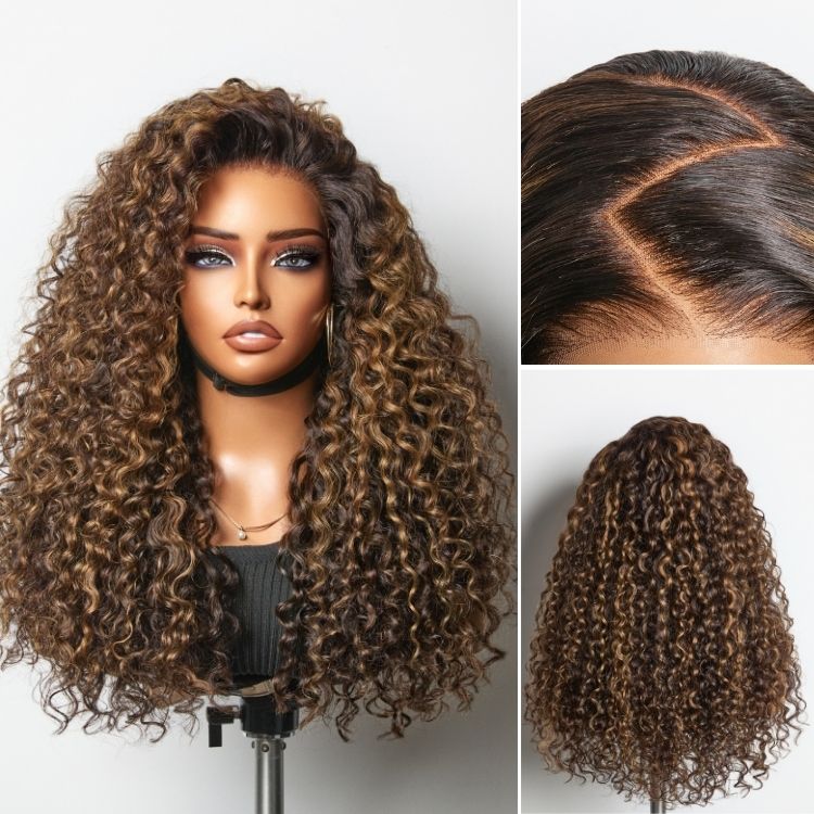 Luvme All-Day Comfort™ Wig PartingMax Brown Highlights Funmi Curly 7x6 Closure HD Lace Glueless Wig Pre Cut Lace-73