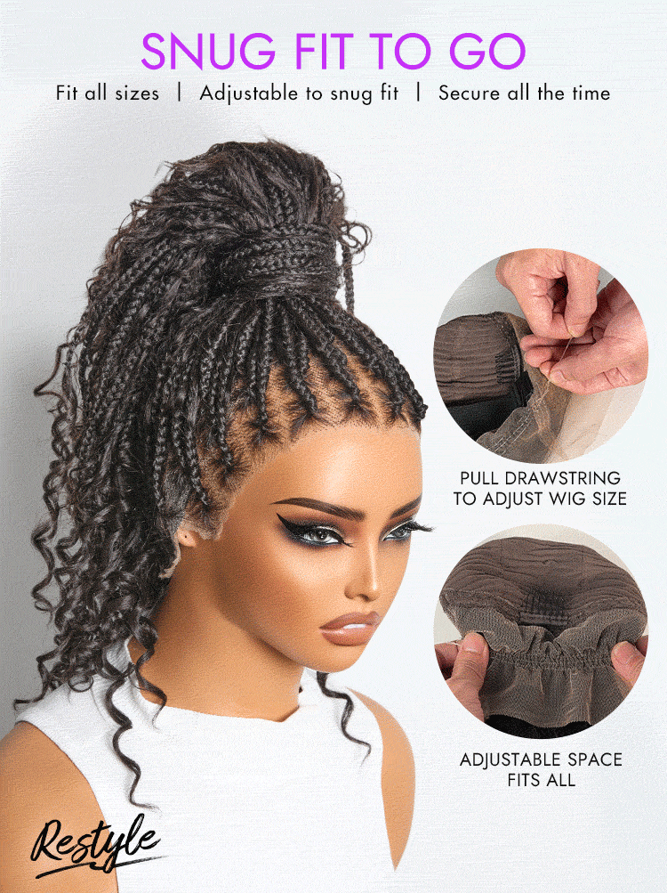 Special Offer | Flexi-Fit Invisi Drawstring Cap Full Lace Knotless Boho Curls Braided Long Wig Super Natural Scalp-16