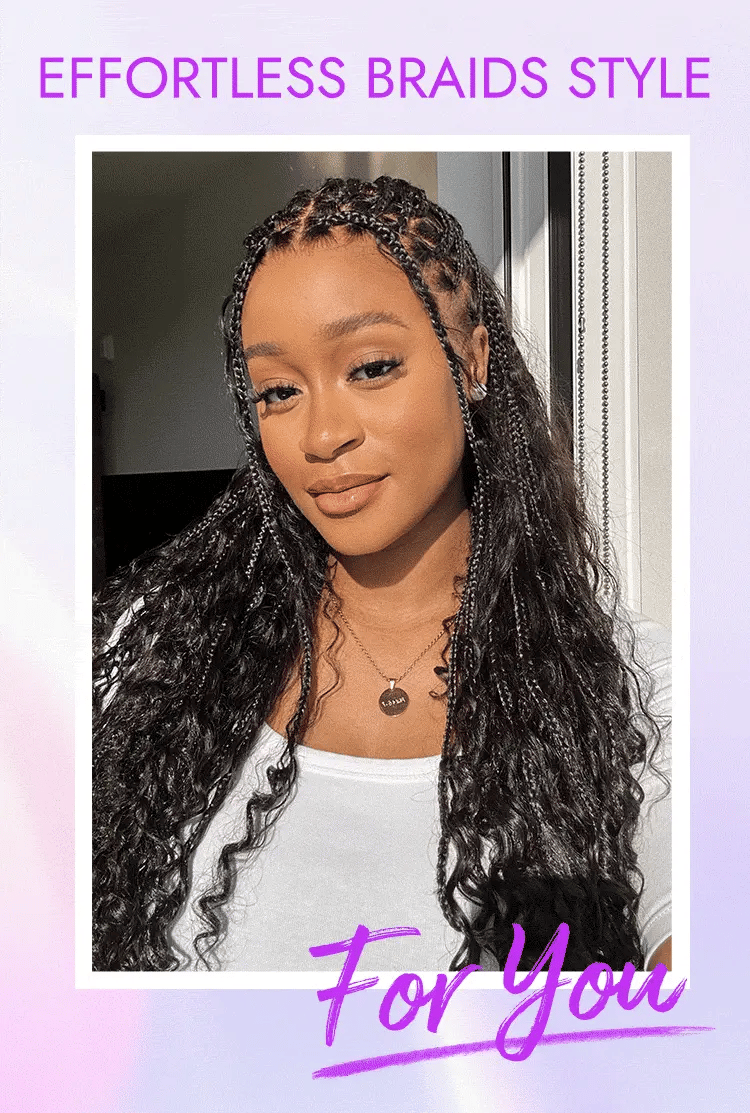 Special Offer | Flexi-Fit Invisi Drawstring Cap Full Lace Knotless Boho Curls Braided Long Wig Super Natural Scalp-17