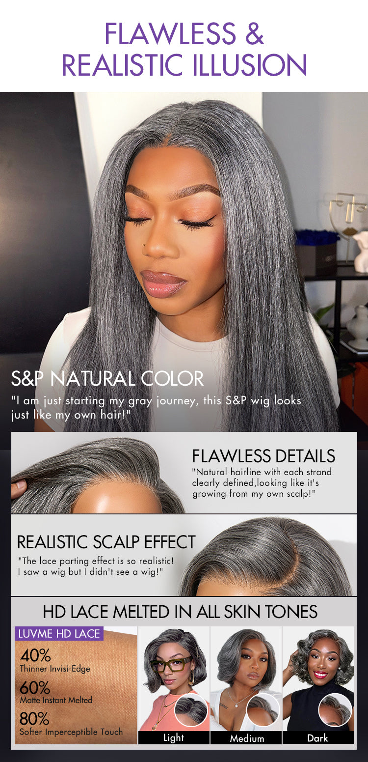 Salt and Pepper Straight Glueless Minimalist HD Lace T Part Grey Wig Pre-Cut Lace-38