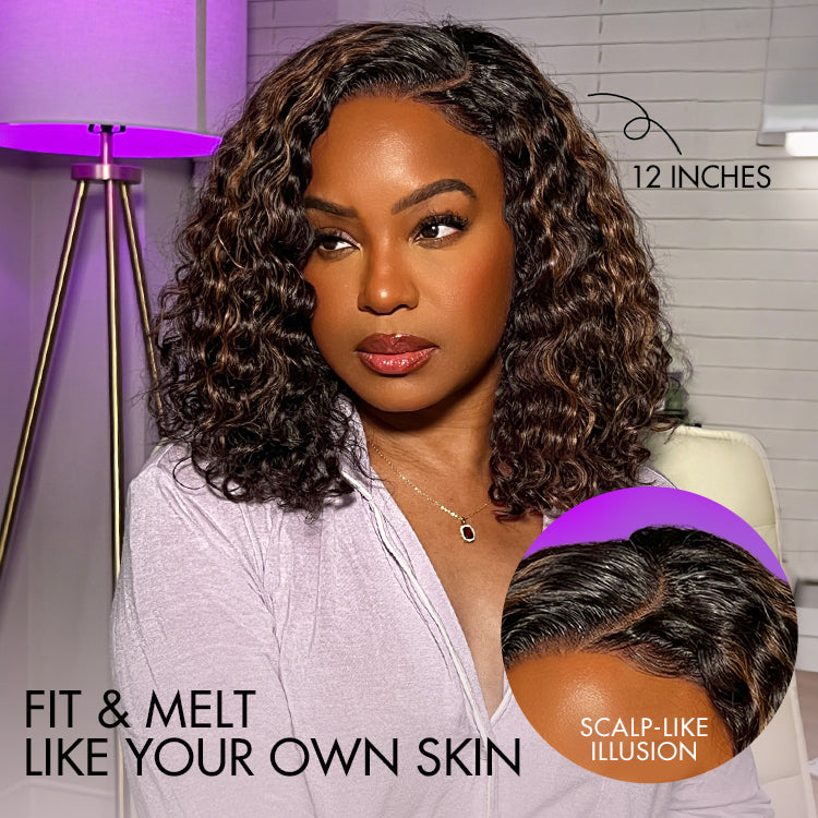 Blonde Highlight Short Curly Glueless Minimalist HD Lace Human Hair Wig-23