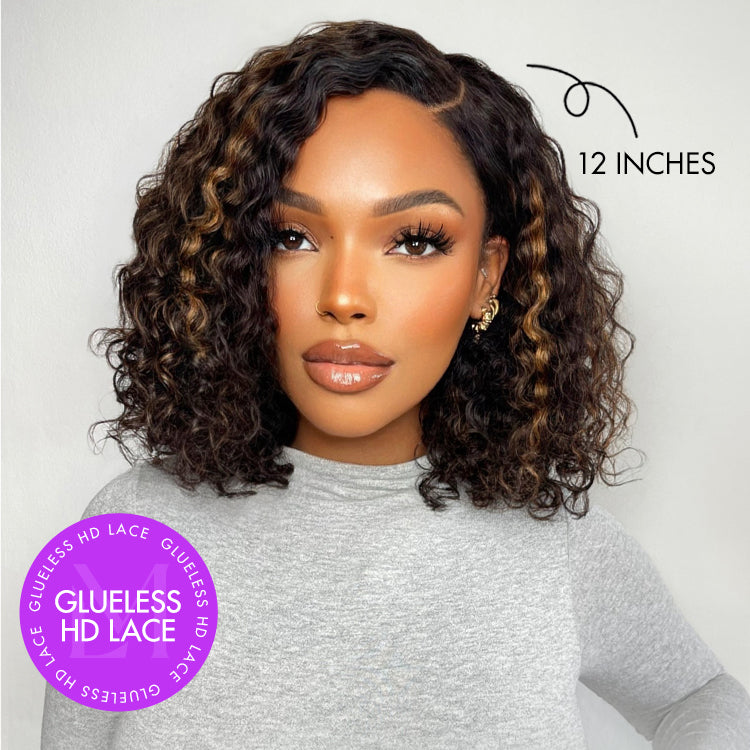 Blonde Highlight Short Curly Glueless Minimalist HD Lace Human Hair Wig-20
